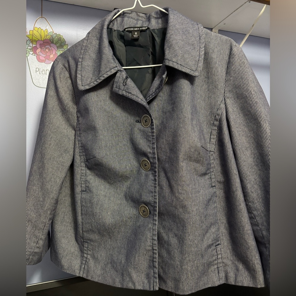 Briggs New York Bluish Gray and White  Pinstriped Blazer